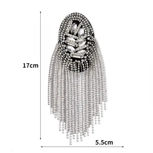 Rhinestone Tassel Shoulder Epaulet Detail, Sparkling Crystal Chain Badge Patch for Suits & Dresses
