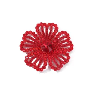 Rode kristal strass bloem patch DIY handgemaakte kleding naaien applicatie ambacht 1pc