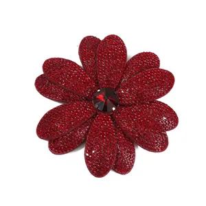 Red rhinestone flower shoe clip patch, DIY fashion apparel accessories and garment decorations for clothing.