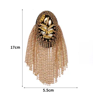 Golden rhinestone tassel shoulder epaulette for suit blazer DIY apparel accessory item.