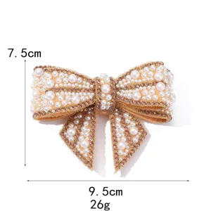 Pearl rhinestone bow shoe clip accessory, elegant decorative charm for high heels 7.5cm.