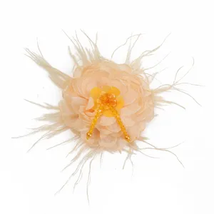 Details of handmade 3d flower feather brooch patch for diy clothing shoe accessories.