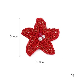 Rote Perlen Seestern Applikation Kleidung Zubehor DIY handgemachter Aufnaher 5,6x5,3cm