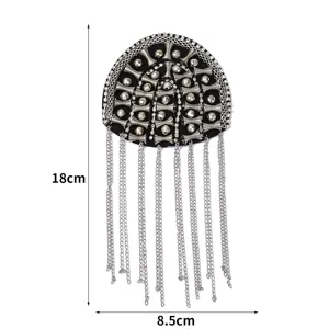 Rhinestone tassel shoulder epaulet metal chain badge for suit jacket costume DIY accessory.