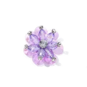 Glänzender Kristall Strass Perlen Blumen Aufnäher, exquisite Pailletten Zubehör Detail.