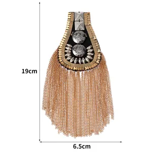Vintage gold and black tassel shoulder epaulet metallic uniform badge costume accessory