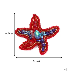 Handgemachte Perlen Seestern Aufnäher Strass Applikation für Kleidung DIY Zubehör.