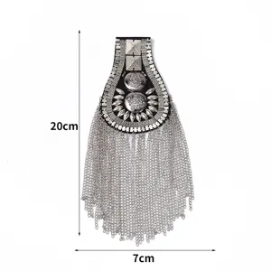 Silver tassel epaulet metallic shoulder patch suit dress accessory detail view 20x7cm