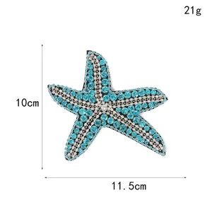 Blauwe strass zeester patch sprankelend kristal kleding accessoire decoratie 11.5cm