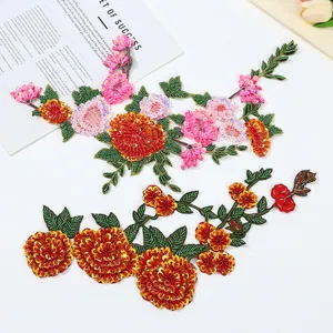 Wasserlösliche Kordelstickerei Blumenflicken Pailletten Perlen Applikation Für Cheongsam Tanzkostüm Kopfbedeckung Kleidung DIY Zubehör