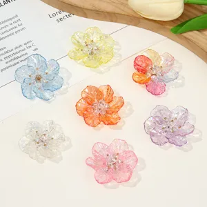 Accessoires DIY de Fleur à Six Pétales Perlée 3D Multicolore Verre Résine Ornements de Cheveux Bijoux Femme