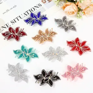 Multicolor crystal rhinestone orchid flower patches DIY apparel accessories for women.