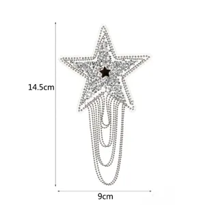 Rhinestone star tassel epaulette detail, sparkling crystal patch for DIY evening dress accessories.