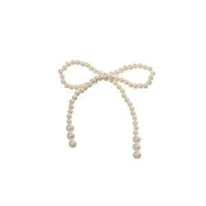 Pearl bow DIY accessory for phone case, hair clip, and sock decoration, elegant white.
