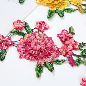 DIY Ricamo di Fiori con Paillette Perline Fatto a Mano Toppa Applique per Abiti