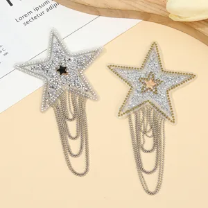 Sparkly Rhinestone Star Tassel Epaulet DIY Patch For Evening Dress Shoulder Accessory