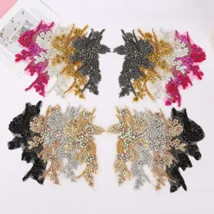 Handgemaakte kralen strass kant applicatie paarpatch voor diy trouwjurk kledingaccessoires.