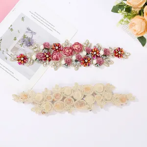 Beaded lace patch 3D flower embroidery DIY clothing accessory for wedding dress trim