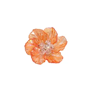 Breloque d'accessoire de cheveux DIY fleur à 6 pétales perlée translucide orange vif.