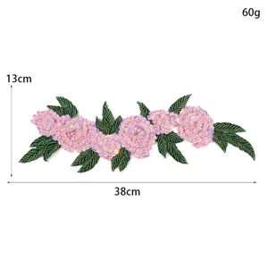 Toppa per ricamo floreale 3D solubile in acqua fatta a mano, applicazione di fiori rosa 38x13cm