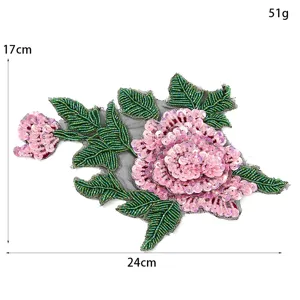 Handmade sequin flower patch appliques decorative embroidered badge for clothing 24x17cm