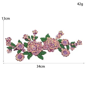 Ricamo con paillettes patch pizzo floreale viola abbigliamento fai da te 34x13cm