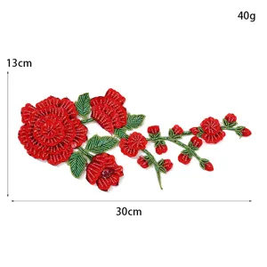 Roter Pailletten Blumen Stickerei Aufnäher dekorative Applikation für Kleidung Qipao DIY Handwerk