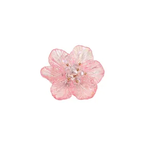 Fleur translucide rose à six pétales accessoire cheveux DIY perle centre bijoux craft