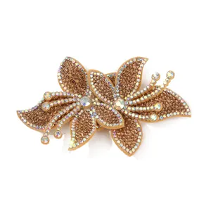 Rhinestone flower patch crystal applique DIY clothing accessory sparkling decor detail close-up