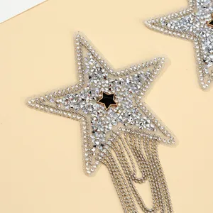 Star rhinestone tassel epaulet patch close-up, perfect DIY garment accessory for evening dresses.