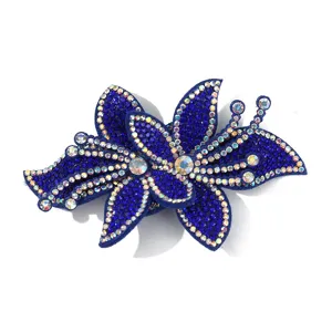 Exquisite blue crystal rhinestone orchid patch DIY garment accessory for clothing hat bag.