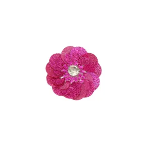 Parche de flor de lentejuelas rosa fucsia con pedrería para ropa y zapatos de bricolaje.