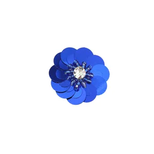 Detalle de parche de flor de lentejuelas azules, accesorio de ropa DIY hecho a mano cristal.