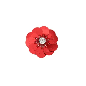 Parche de flor de lentejuelas rojas con diamantes de imitación para detalle de ropa DIY
