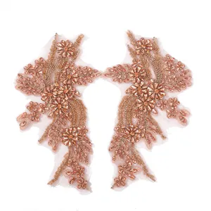 Handgemaakte kraal strass kant paartje patch applicaties voor trouwjurk DIY accessoires
