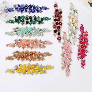 3D Floral Embroidered Patch Beaded Rhinestone Applique DIY Sewing Lace Patch For Women Dress Hat Wedding Garment Decor
