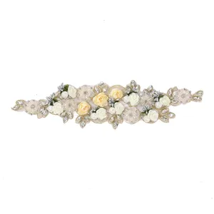 Exquisite 3D beaded floral lace patch with rhinestones and pearls for DIY garment decoration.