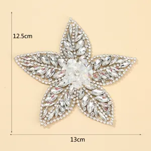 Silver rhinestone flower patch DIY clothing accessories decorative applique 12.5x13cm!