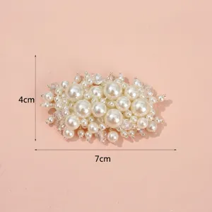 Pearl bead hair clip patch, elegant handmade decorative accessory measuring 4x7 cm for stylish looks.