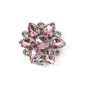 Sparkling pink rhinestone flower patch crystal glass DIY shoe buckle clothing accessories