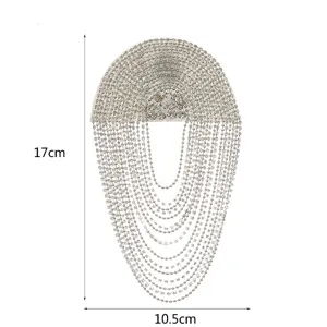 Silver crystal rhinestone tassel shoulder epaulet patch DIY fashion suit clothing accessory