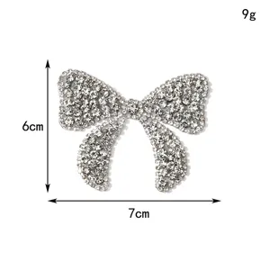 Rhinestone bow patch detail, sparkling crystal appliques for wedding dress and DIY clothing crafts.