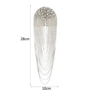 Detailed view of silver crystal rhinestone tassel shoulder epaulette hardware size 28x10cm