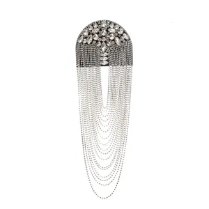 Detailed view of sparkling rhinestone fringe shoulder epaulet, perfect for DIY fashion and suits.