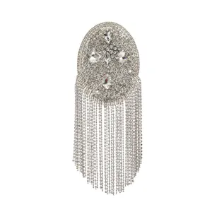 Silver rhinestone tassel shoulder epaulet patch diy suit dress accessory detail shot