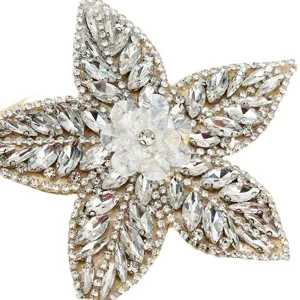 Silver rhinestone flower patch DIY clothing accessory sparkling crystal applique for garments bags