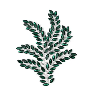 Grüne Kristall-Strassblatt Applikation DIY Bastelzubehör für Brautkleider und Bekleidung.