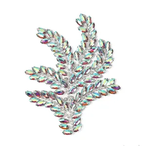 Exquisite Strass-Blaetter-Applikation mit AB-Kristall-Markisesteinen fuer DIY-Kleider.