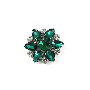 Green rhinestone flower apparel accessory DIY shoe buckle decorative crystal button craft detail.