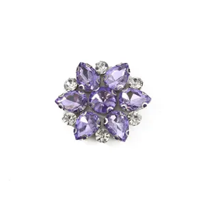 Crystal rhinestone flower patch detail, purple glass stones for DIY shoe and apparel craft.